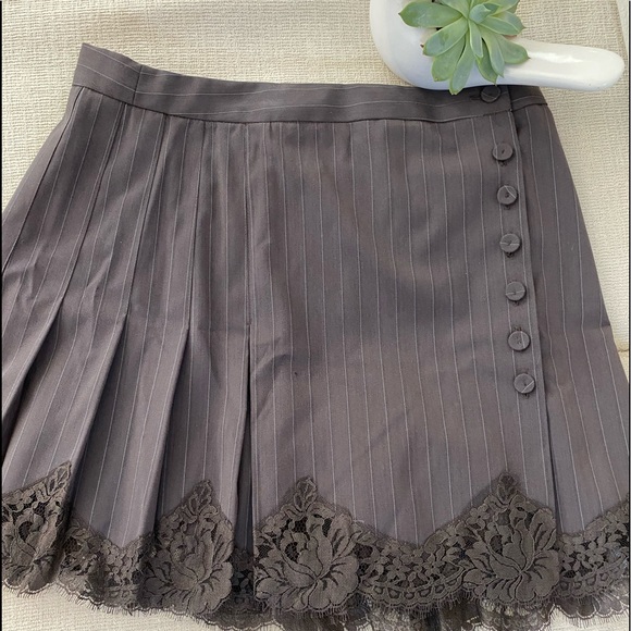 Y2K NWOT Rebecca Taylor Mini Brown Pinstripe Lace Skirt 8 - Picture 3 of 8